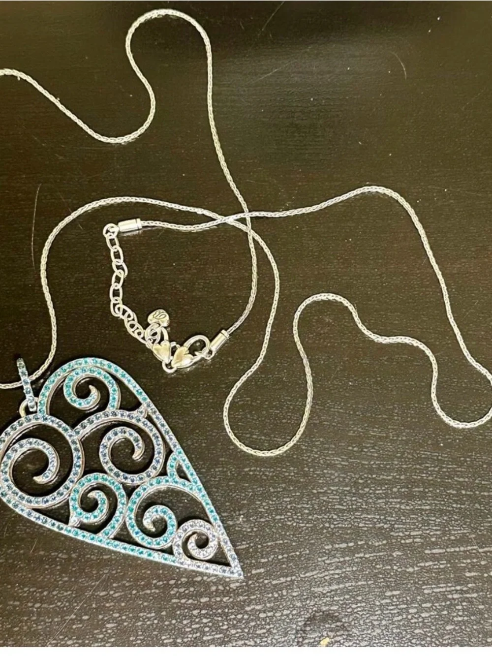 Brighton Gold-Tone Teal and Blue Swirl Heart Necklace